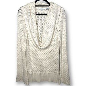 Eight Eight Eight Size M Ivory Deep Cowl Neck Crochet Knit Flare Sleeve Sweater